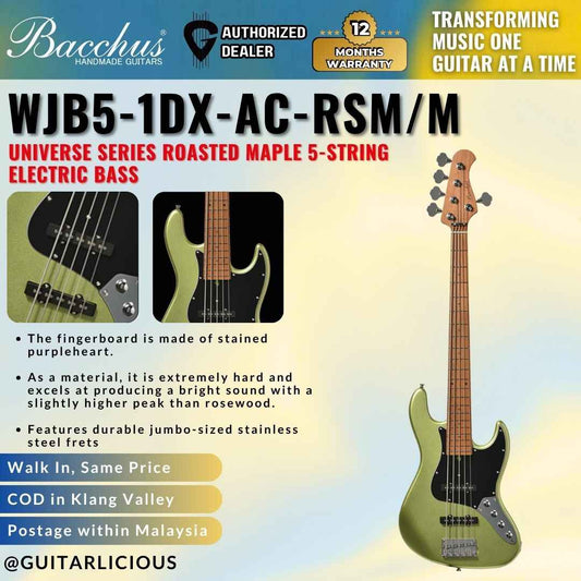 Bacchus WJB5-1DX-AC-RSM/M Universe Series Roasted Maple 5-String Electric Bass - French Green Metallic