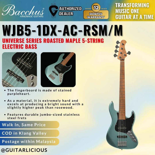 Bacchus WJB5-1DX-AC-RSM/M Universe Series Roasted Maple 5-String Electric Bass - Ice Blue Metallic