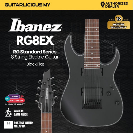 Ibanez RG8EX-BKF RG Standard Series 8 String Electric Guitar, Black Flat