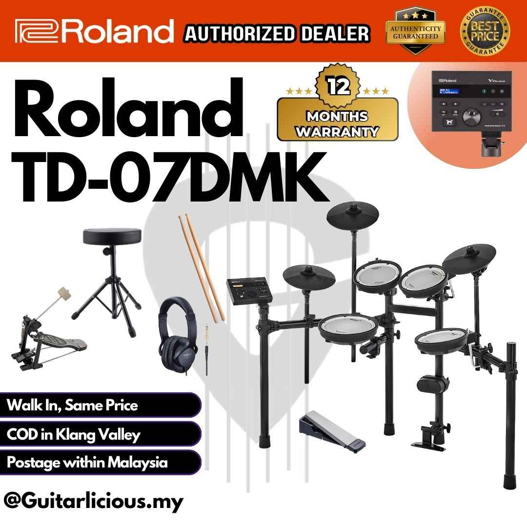 Roland TD-07DMK Electronic Digital Drum Set with RH-5 Headphones, Drum Throne, Kick Pedal, Drumstick
