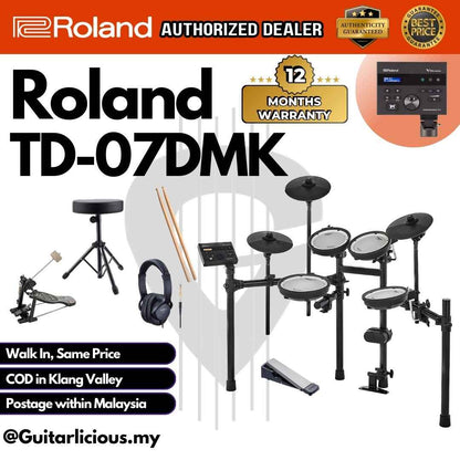 Roland TD-07DMK Electronic Digital Drum Set with RH-5 Headphones, Drum Throne, Kick Pedal, Drumstick