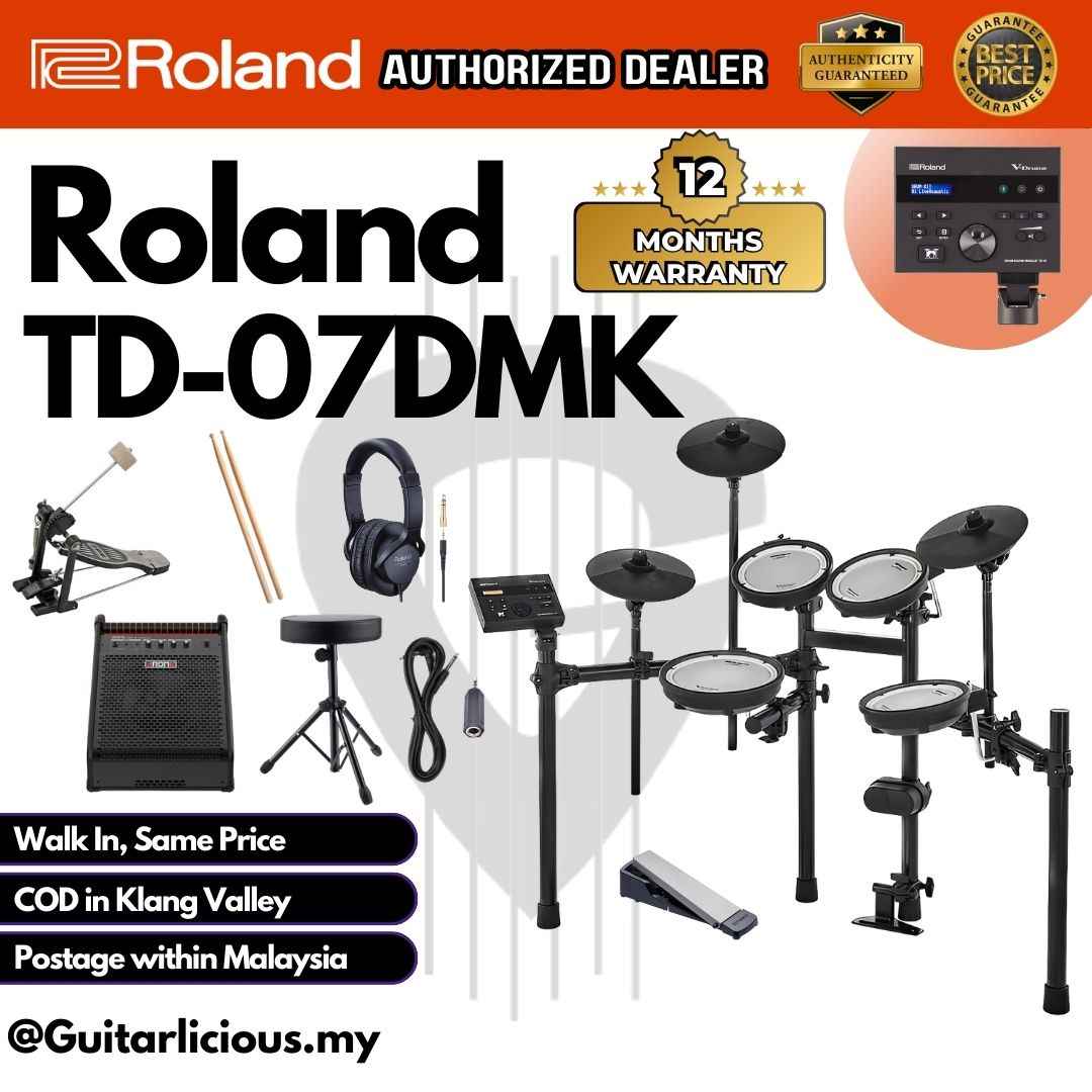 Roland TD-07DMK Electronic Digital Drum Set with RH-5 Headphones, Drum Throne, Kick Pedal, Drumstick