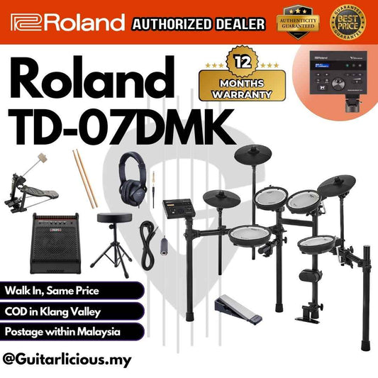 Roland TD-07DMK Electronic Digital Drum Set with RH-5 Headphones, Drum Throne, Kick Pedal, Drumstick