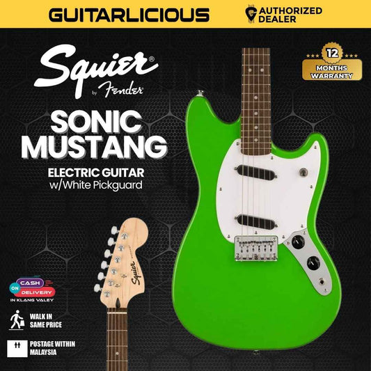 Squier Sonic Mustang Electric Guitar w/White Pickguard, Laurel FB, Lime Green