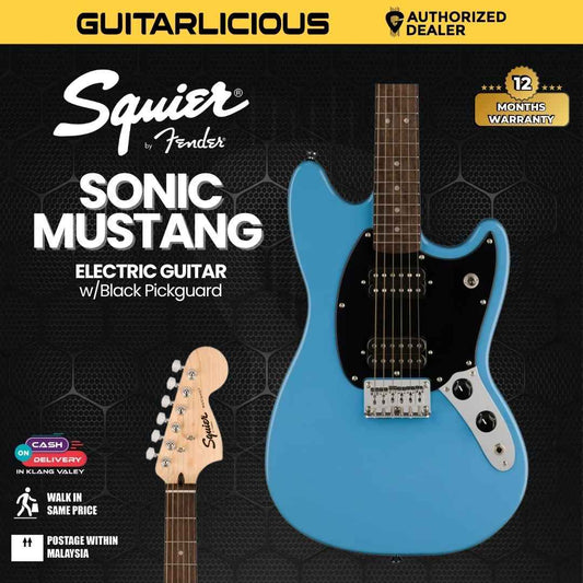 Squier Sonic Mustang HH Electric Guitar w/Black Pickguard, Laurel FB, California Blue