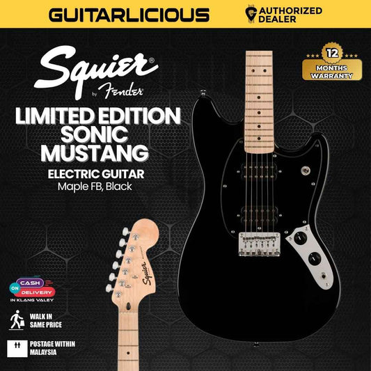 Squier Limited Edition Sonic Mustang HH Electric Guitar, Maple FB, Black