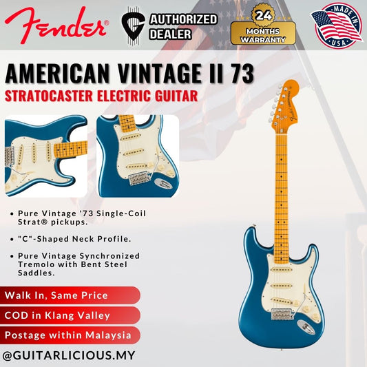 Fender American Vintage II 73 Stratocaster Electric Guitar, Maple FB, Lake Placid Blue
