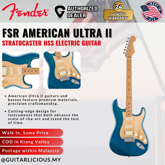 Fender FSR American Ultra II Stratocaster HSS Electric Guitar, Roasted Maple FB, Aurora Metallic