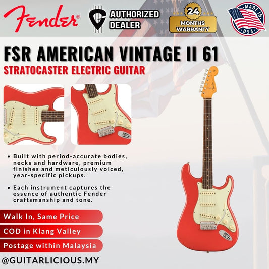 Fender FSR American Vintage II 61 Stratocaster Electric Guitar, RW FB, Fiesta Red