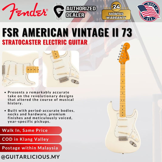 Fender FSR American Vintage II 73 Stratocaster Electric Guitar, Maple FB, Olympic White