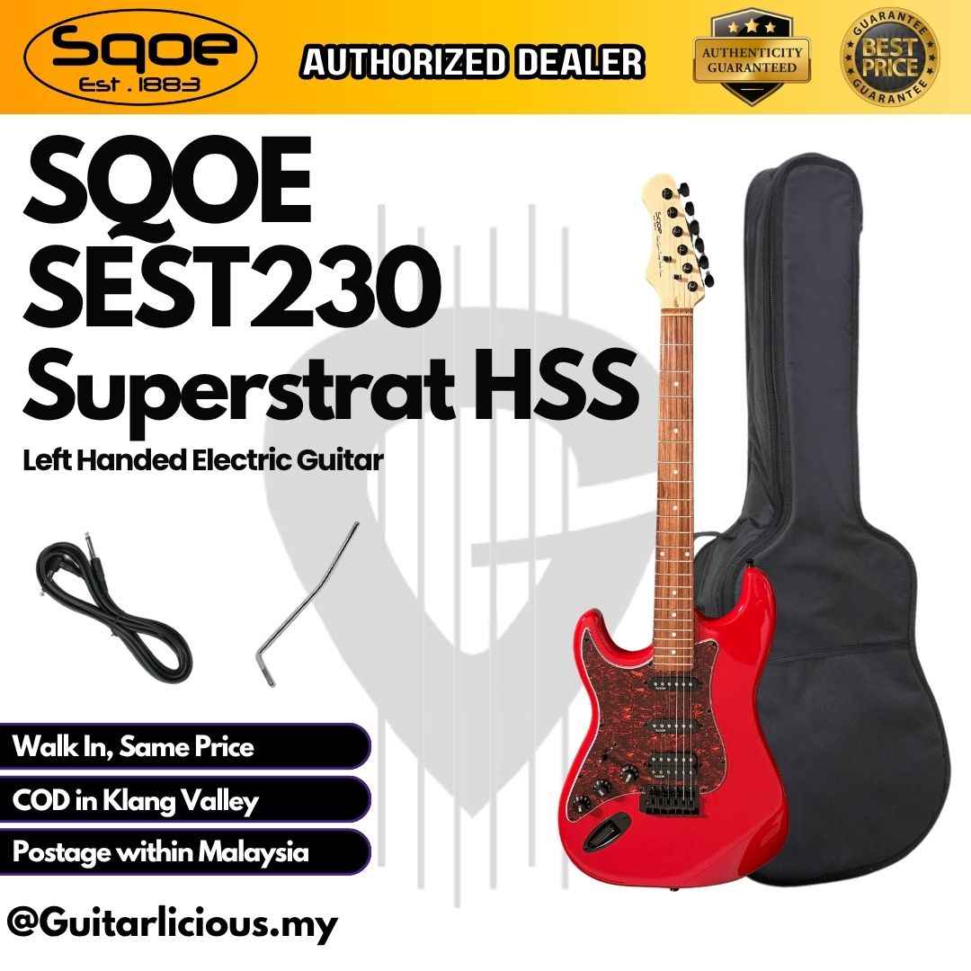 SQOE SEST230 Super Stratocaster Body HSS Left Handed Electric Guitar Rosewood Fretboard - Red
