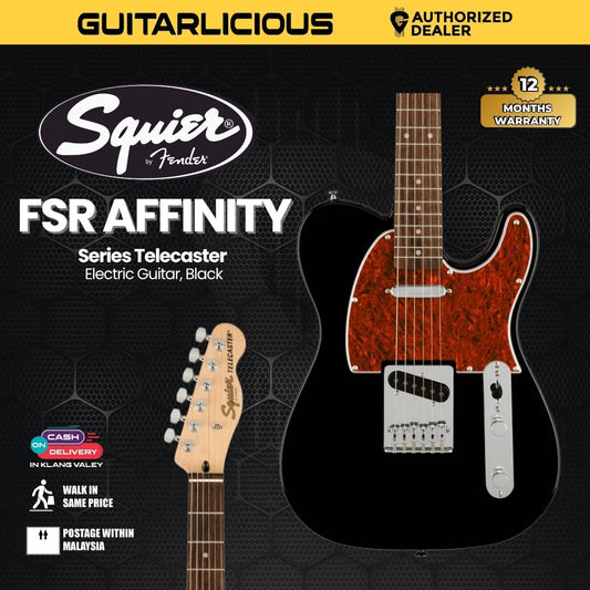 Squier FSR Affinity Series Telecaster Electric Guitar w/Tortoiseshell Pickguard, Laurel FB, Black