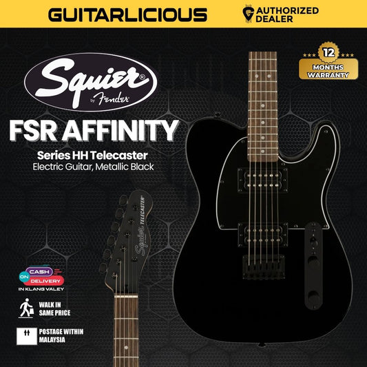 Squier FSR Affinity Series HH Telecaster Electric Guitar, Laurel FB, Metallic Black