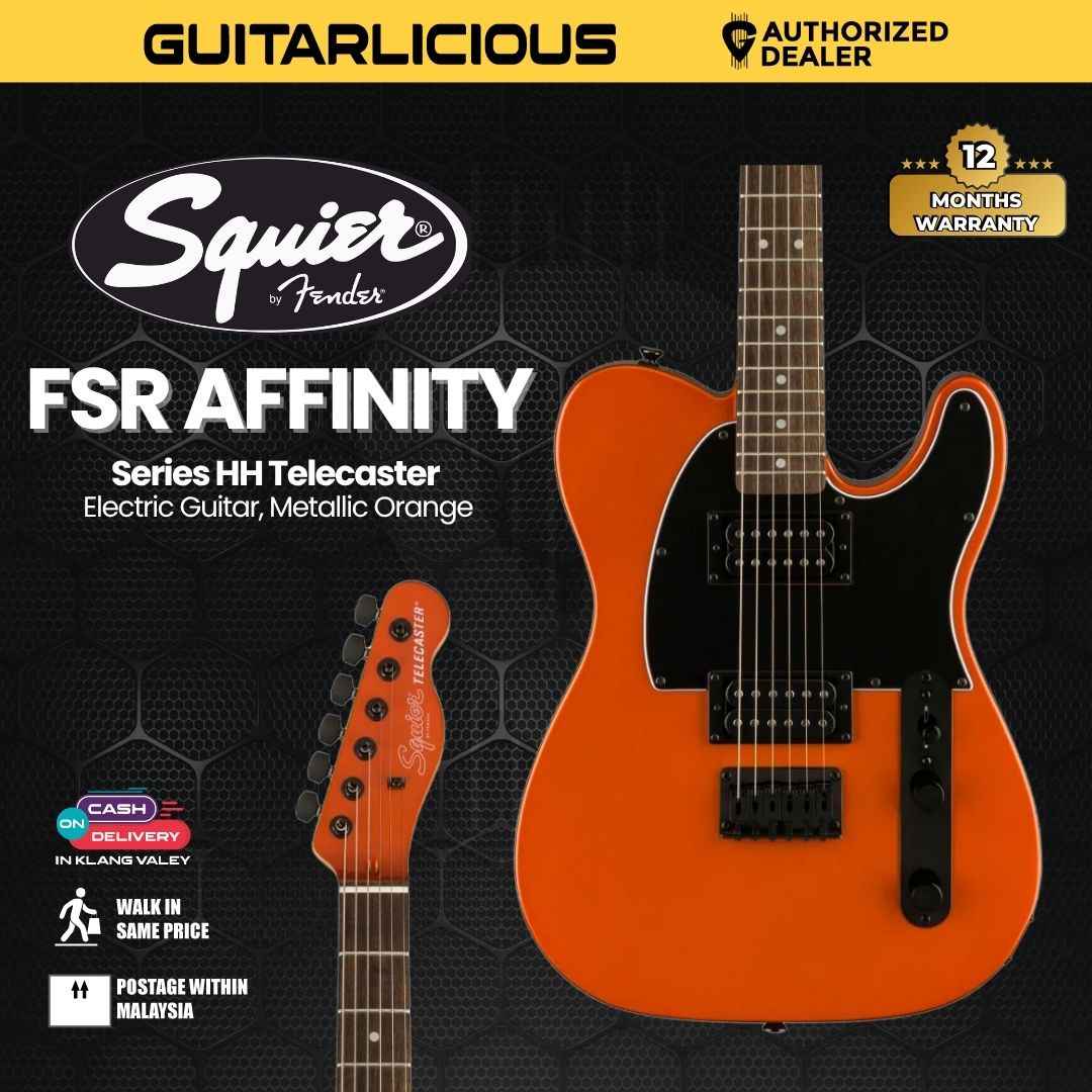 Squier FSR Affinity Series HH Telecaster Electric Guitar, Laurel FB, Metallic Orange