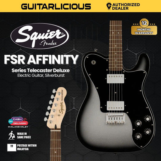 Squier FSR Affinity Series Telecaster Deluxe Electric Guitar, Laurel FB, Silverburst