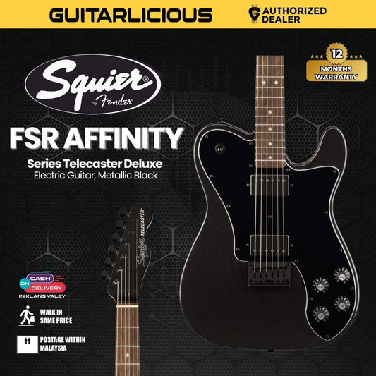 Squier FSR Affinity Series Telecaster Deluxe Electric Guitar, Laurel FB, Metallic Black