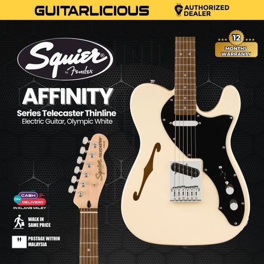 Squier Affinity Series Telecaster Thinline Electric Guitar, Laurel FB, Olympic White
