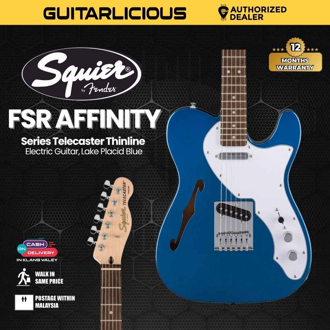 Squier FSR Affinity Series Telecaster Thinline Electric Guitar, Laurel FB, Lake Placid Blue