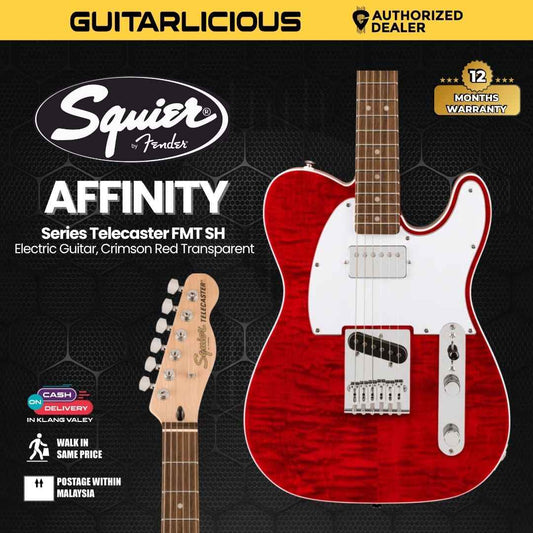 Squier Affinity Series Telecaster FMT SH Electric Guitar, Laurel FB, Crimson Red Transparent