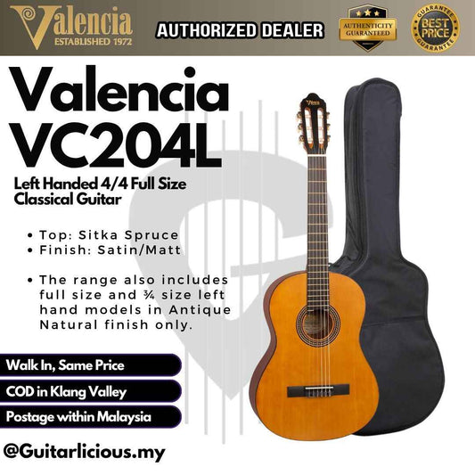 Valencia Classical Guitar VC204L Left Handed 4/4 Full Size Classical Guitar