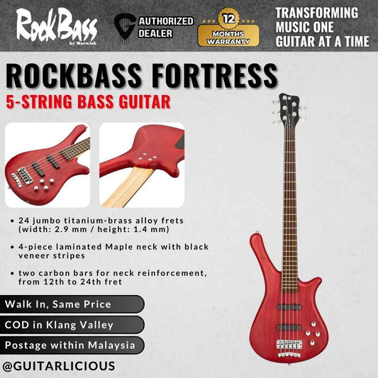 Warwick Rockbass Fortress 5-String Bass Guitar, Burgundy Red Transparent Satin