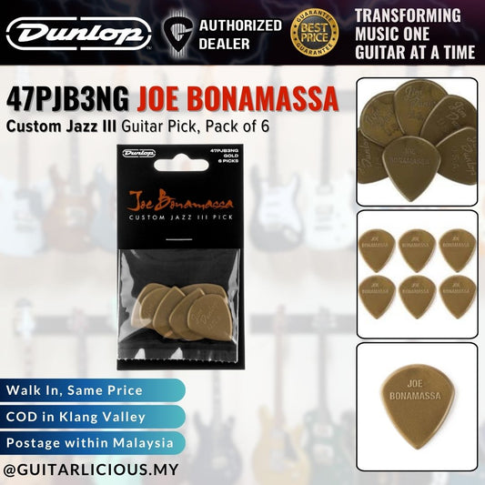 Jim Dunlop 47PJB3NG Joe Bonamassa Custom Jazz III Guitar Pick - Pack of 6
