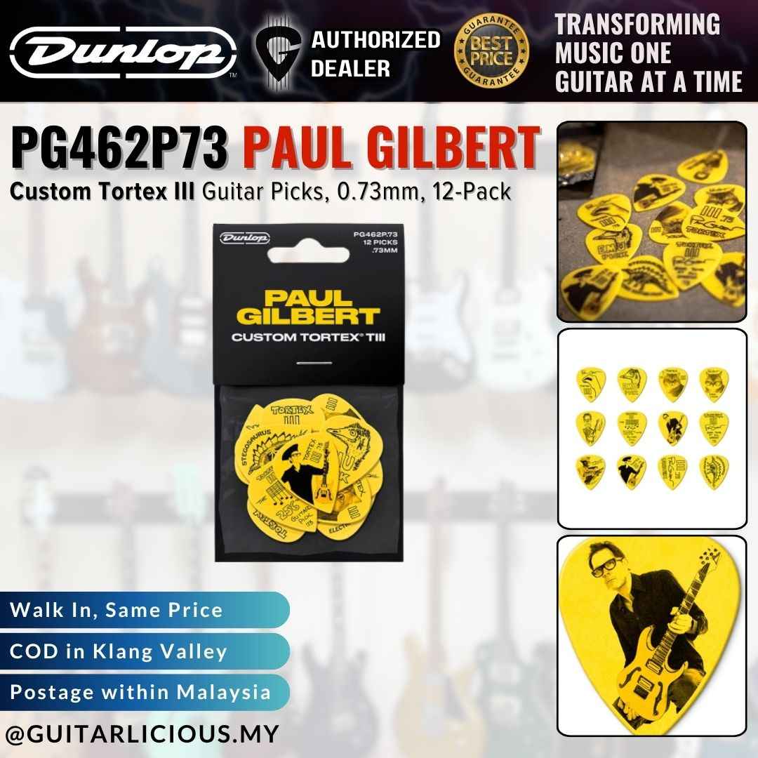 Jim Dunlop PG462P73 Paul Gilbert Custom Tortex III Guitar Picks, 0.73mm, 12-Pack