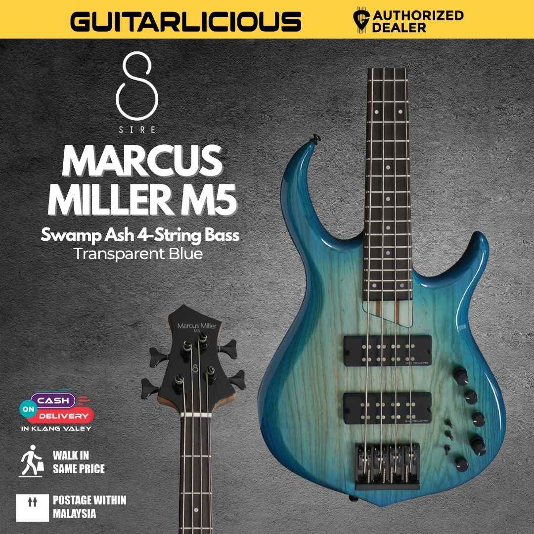 Sire Marcus Miller M5 Swamp Ash 4-String Bass Guitar -Transparent Blue