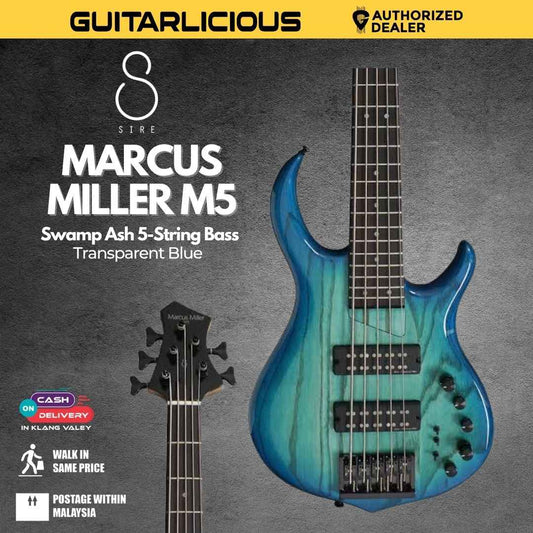 Sire Marcus Miller M5 Swamp Ash 5-String Bass Guitar - Transparent Blue