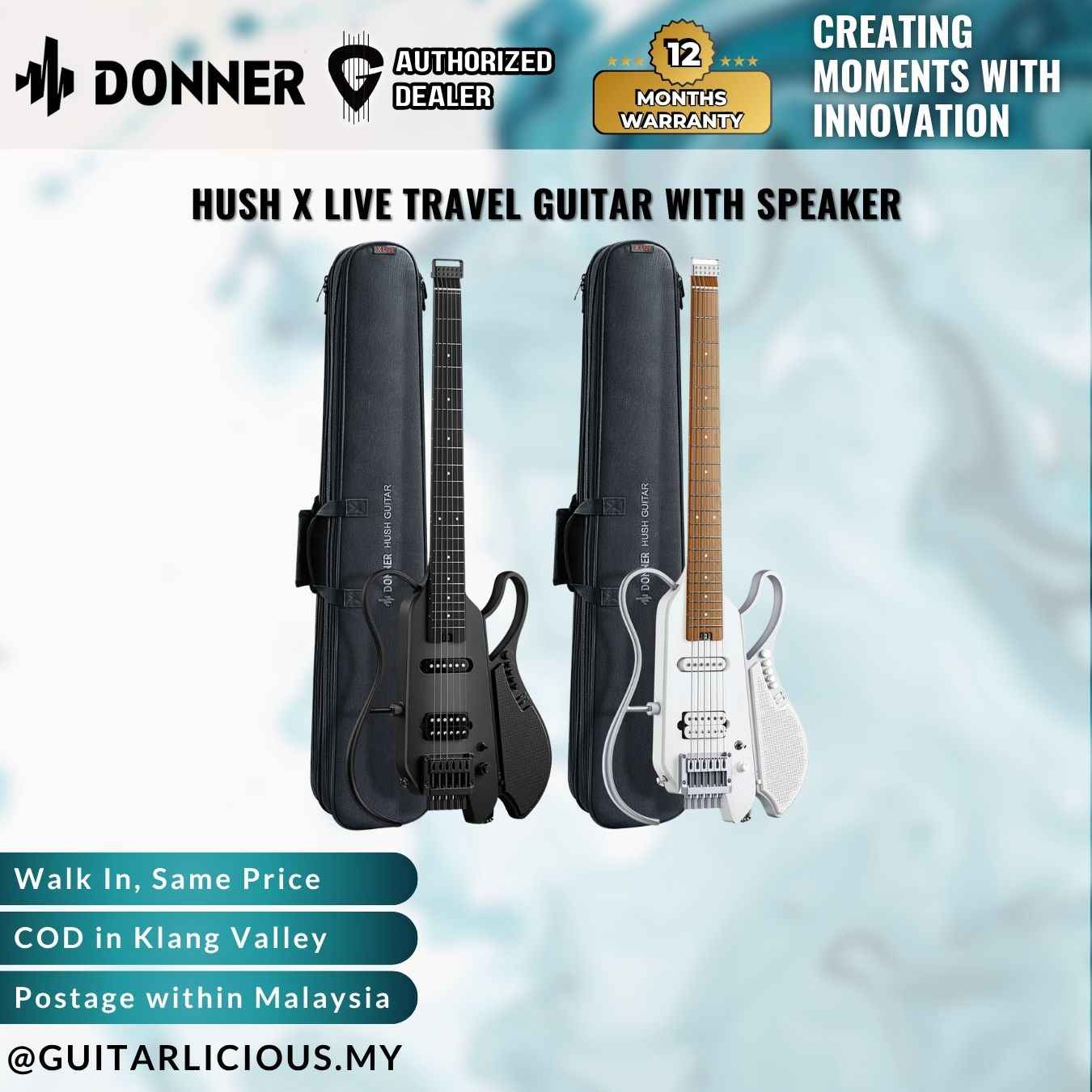 Donner HUSH X LIVE Travel Guitar with Speaker – GUITARLICIOUS