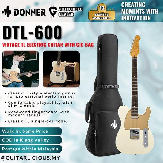 Donner DTL-600 Vintage TL Electric Guitar With Gig Bag - Vintage White