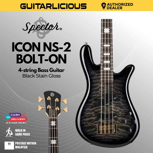 Spector Icon NS 2 Bolt-On 4-String Electric Bass Guitar, Black Stain Gloss