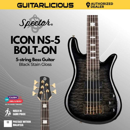 Spector Icon NS 5 Bolt-On 5-String Electric Bass Guitar, Black Stain Gloss