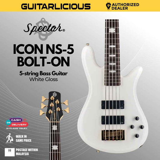 Spector Icon NS 5 Bolt-On 5-String Electric Bass Guitar, White Gloss