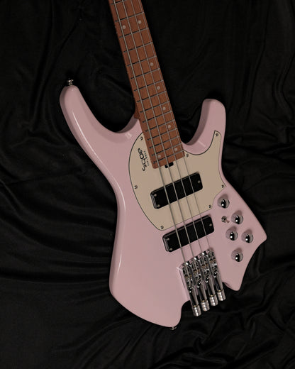 SQOE SBWT700 Warrior Headless 4 String Bass Guitar w Roasted Maple Neck - Shell Pink