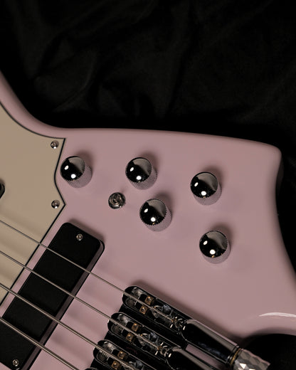 SQOE SBWT700 Warrior Headless 4 String Bass Guitar w Roasted Maple Neck - Shell Pink