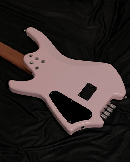 SQOE SBWT700 Warrior Headless 4 String Bass Guitar w Roasted Maple Neck - Shell Pink