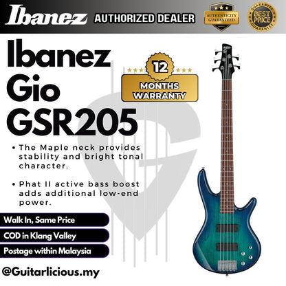 Ibanez Gio GSR205 (5 String) Electric Bass Guitar - Blue Moon Burst