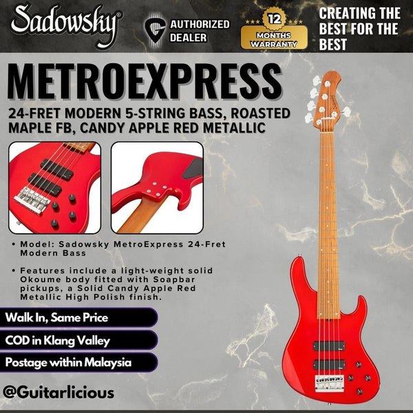 Sadowsky MetroExpress 24-Fret Modern 5-String Bass, Roasted Maple FB, Candy Apple Red Metallic