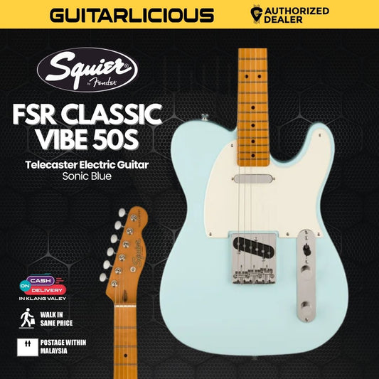 Squier FSR Classic Vibe 50s Telecaster Electric Guitar, Maple FB, Sonic Blue