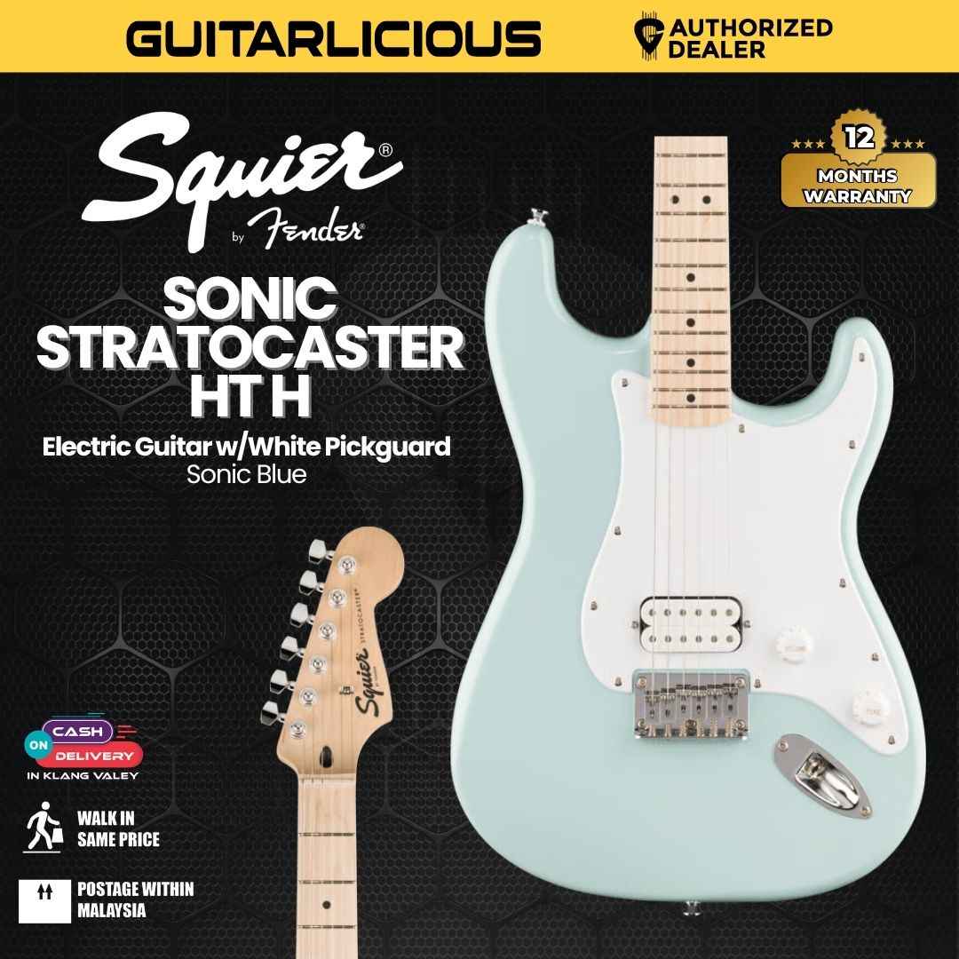 Squier Sonic Stratocaster HT H Electric Guitar w/White Pickguard, Maple FB, Sonic Blue