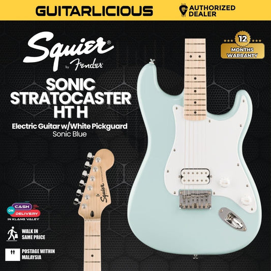 Squier Sonic Stratocaster HT H Electric Guitar w/White Pickguard, Maple FB, Sonic Blue