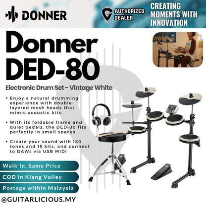 Donner DED-80 Electronic Drum Set - Vintage White- EC3414