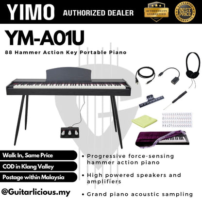 YM-A01U 88 Keys Digital Piano Hammer Action Keys with Stand - Black