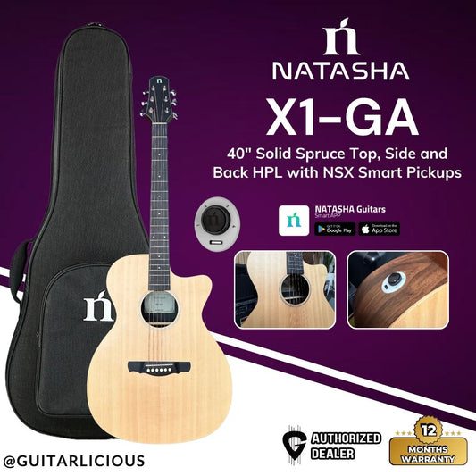 Natasha X1-GA 40" Solid Spruce Top, Side and Back HPL w NSX Smart Pickups