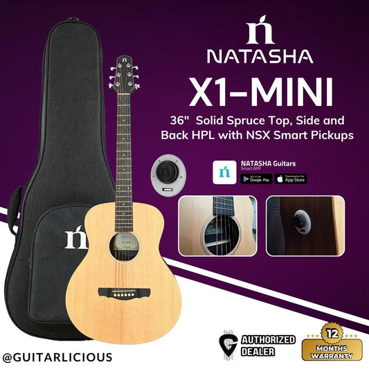 Natasha X1-MINI 36"  Solid Spruce Top, Side and Back HPL w NSX Smart Pickups