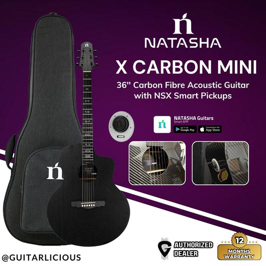 Natasha X Carbon Mini 36'' Carbon Fibre Acoustic Guitar w NSX Smart Pickups