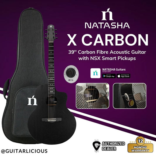 Natasha X Carbon 39'' Carbon Fibre Classical Guitar w NSX Smart Pickups