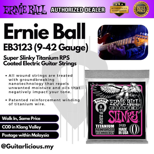 Ernie Ball Super Slinky Titanium RPS Coated Electric Guitar Strings, 9-42 - EB3123