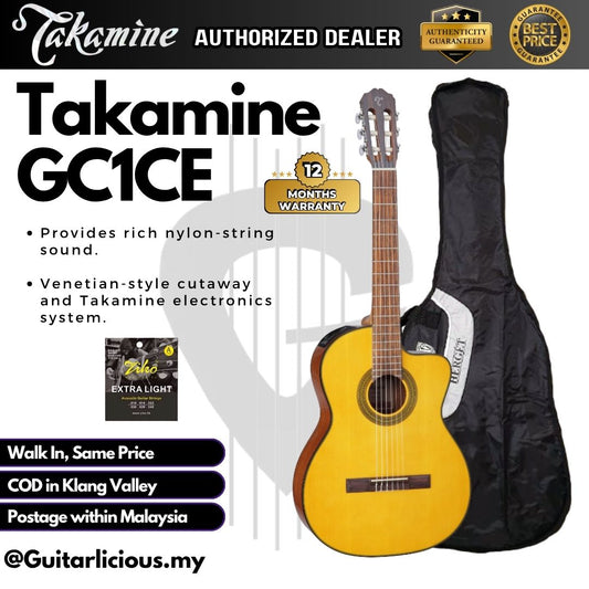 Takamine GC1CE NAT | Electric-Classical Cutaway Guitar | Spruce Top, Mahogany B&S | TP-E